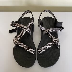 Chaco Z Cloud Sandals Womens Size 11 Black White Striped Adjustable Hiking Shoes